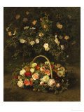 Roses in a Basket Beside a Rose Bush, 1846 Giclee Print by Johan Laurentz Jensen