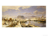The Harbour of Naples with Men Unloading Fishing Boats Giclee Print by Franz Theodor Aerni
