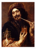 Portrait of Man Smoking Pipe with a Glass of Wine Giclee-trykk av Jan Boeckhorst
