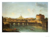Castel Santangelo and the Ponte Santangelo, Rome, with St. Peters and the Vatican Giclee Print by Antonio Joli
