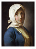 A Girl, Half-Length, in a Blue Jacket and White Headscarf Giclee Print by Pietro Antonio Rotari