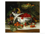 Plums, Grapes and Raspberries in a Porcelain Tureen, 1885 Giclee Print by Sophus Pedersen