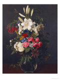 Lilies, Roses, Passion Flowers, Fuschias and Other Flowers in a Glass Vase, 1859 Reproduction procédé giclée par Otto Didrik Ottesen