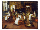 A Singerie: Monkey Barbers Serving Cats Reproduction procédé giclée par Jan Van Kessel