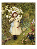 Portrait of Effie Holding a Lily and a Posy of Roses in a Garden, 1876 reproduction procédé giclée par Marie Spartali Stillman