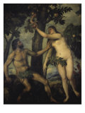 The Temptation of Adam and Eve Lámina giclée por Titian (Tiziano Vecelli)