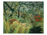 Tropical Storm with Tiger, Surprise Reproduction procédé giclée par Henri Rousseau