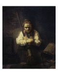 A Girl with a Broom reproduction procédé giclée par Carel Fabritius