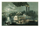 Wooding-up on the Mississippi Reproduction procédé giclée par Currier & Ives 
