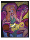 Red Head with Cat Giclee-trykk av Gina Bernardini