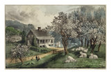 American Homestead Spring Giclee Print by Currier & Ives 