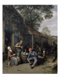 Peasants Smoking and Feasting Outside a Tavern Giclee Print by Adrien Van Ostade