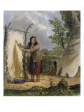 Indian Woman Dressing a Buffalo Skin Giclee Print by Seth Eastman