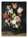 Tulips, Roses and Other Flowers in a Glass Lámina giclée por Balthasar van der Ast