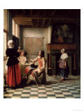 Interior, Woman Drinking with Two Men, circa 1658 Giclee Print by Pieter de Hooch