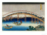 Procession over a Bridge reproduction procédé giclée par Katsushika Hokusai