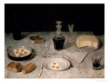 Still Life with Eggs, Bread, Cheese and Wine Giclee Print by Agostino Jose Da Mota