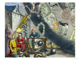 Astronomers Looking Through a Telescope, Detail from a Map of the Constellations Giclée-Druck von Andreas Cellarius