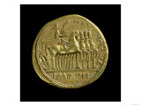Aureus of Tiberius Depicting the Emperor in a Four-Horse Chariot Right Reproduction procédé giclée