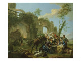 Horsemen Resting Among Classical Ruins with a Fortune Teller Giclee Print by Paolo Monaldi