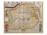 Map of China with Inset Portraits of Matteo Ricci and Two Chinese Costumed Figures, circa 1625-26 Reproduction procédé giclée par Samuel Purchas