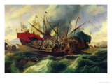 The Naval Battle of Lepanto Between the Holy League and the Turks in 1571 (Detail) Giclee-trykk av Antonio De Brugada