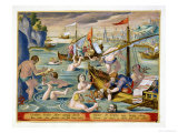 Diving for Coral, Plate 92 from "Venationes Ferarum, Avium, Piscium" reproduction procédé giclée par Jan van der Straet