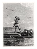 Captain Nemo on Top of the Nautilus, from "20,000 Leagues under the Sea" reproduction procédé giclée par Alphonse Marie de Neuville