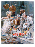 In the Kitchen', Preparations for Christmas Eve Dinner in a Paris Restaurant, from 'L'Illustration' Giclee Print by G. Marchetti