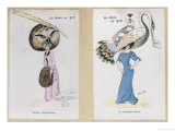The Eagle Owl Fur Hat" and "The Crane Hat," Cartoon Fashion Plates, 1910 Giclee Print by Xavier Sager