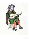 A Troubadour Playing Lute, from the Early 13th Century Chantefable "Aucassin Et Nicolette", Giclee Print