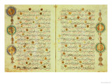 Seljuk Style Koran with Illuminated Sunburst Marks and Small Trees in the Margin Wydruk giclee