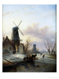 Skaters on a Frozen River Giclee Print by Jacob Jan Coenraad Spohler