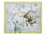 Constellation of Taurus, Plate 2 from "Atlas Coelestis," by John Flamsteed, Published in 1729 reproduction procédé giclée par Sir James Thornhill