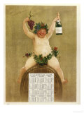 Promotional Calendar for Pfungst Freres Champagne, Illustrating Bacchus Seated on a Barrel reproduction procédé giclée par Jan van Beers