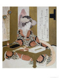 The Poetess, Bijin, at Her Calligraphy Table reproduction procédé giclée par Yashima Gakutei