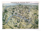 Map of Paris During the Period of the "Grands Travaux" by Baron Georges Haussmann 1864 Giclée-Druck von Hilaire Guesnu