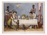 The Dinner, a White Couple Being Served and Fanned by Black Slaves Lámina giclée por Jean Baptiste Debret