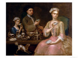 A Family of Three at Tea, circa 1727 Giclee Print by Johann Zoffany