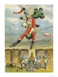 Baron Munchausen Flying over the Enemy Lines on a Cannon Ball Giclee Print