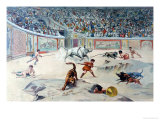 Gladiators Fighting Animals in the Circus at Pompeii Reproduction procédé giclée par Antonio Niccolini