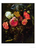 Still Life with a Swag of Fruits and Flowers Tied with a Blue Ribbon Reproduction procédé giclée par Maria Van Oosterwyck