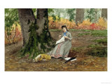 Woman Embroidering under a Tree Giclee Print by John M. Tracy