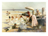 On the Shores of Bognor Regis, Portrait Group of the Harford Couple and Their Children, 1887 Giclee Print by Alexander Rossi