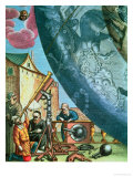 Astronomers Looking Through a Telescope, Detail from a Map of the Constellations Giclee Print by Andreas Cellarius