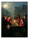 A Vegetable Stall at Night Giclee Print by Petrus van Schendel