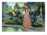 Young Girl in a Garden Giclee Print by Eugene Grasset