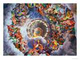 The Gods of Olympus, Trompe L'Oeil Ceiling from the Sala Dei Giganti, 1528 Giclée-tryk af Giulio Romano