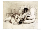 Woman Masturbating a Man on a Bed, Plate 18 from 'Liebe', Published 1901 in Leipzig Stampa giclée di Mihaly von Zichy Woman Masturbating a Man on a Bed, Plate 18 from 'Liebe', Published 1901 in Leipzig Stampa giclée di Mihaly von Zichy