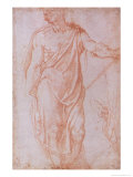 Sketch of a Man Holding a Staff and a Study of a Hand Giclee Print by Michelangelo Buonarroti 